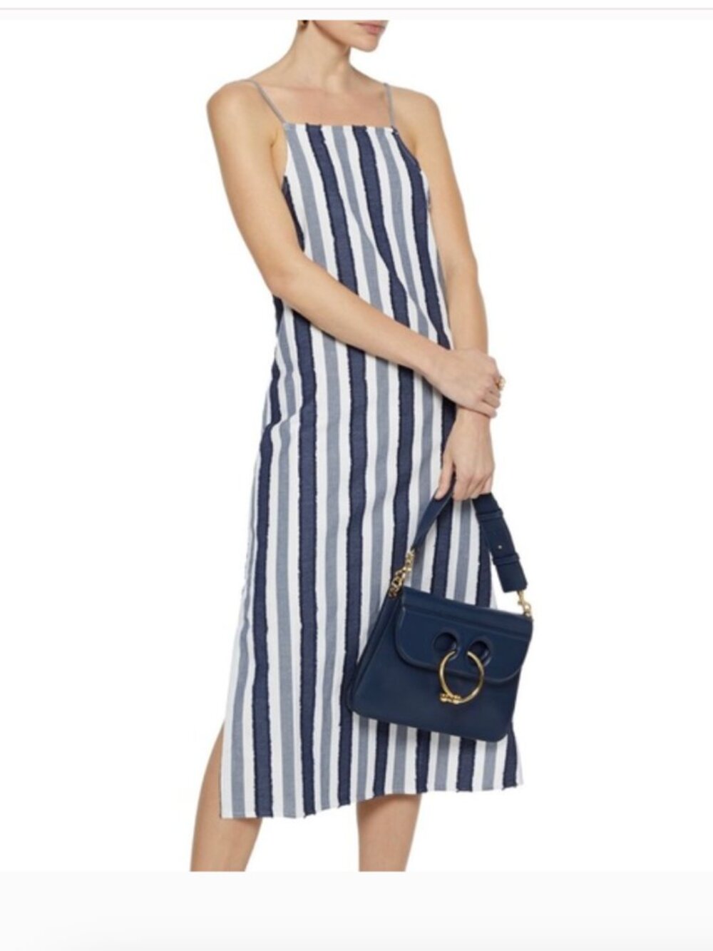 Onia Melanie Dress Striped Navy Blue White Midi Dress tank S Small